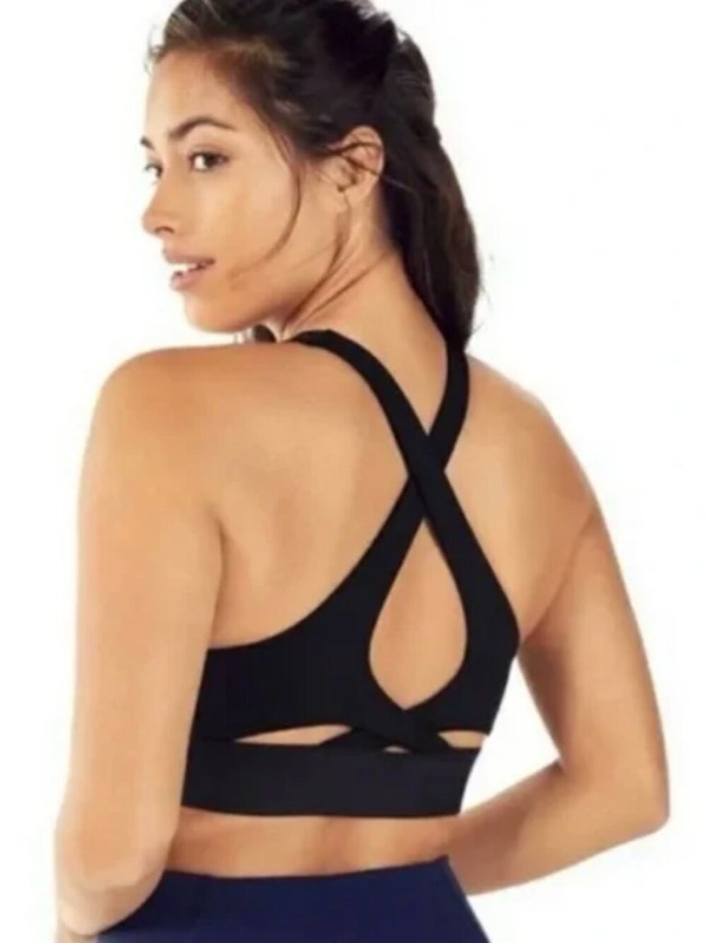 Fabletics Ella High Impact Sports Bra Black Shimmer Faux Leather (M) NWOT!